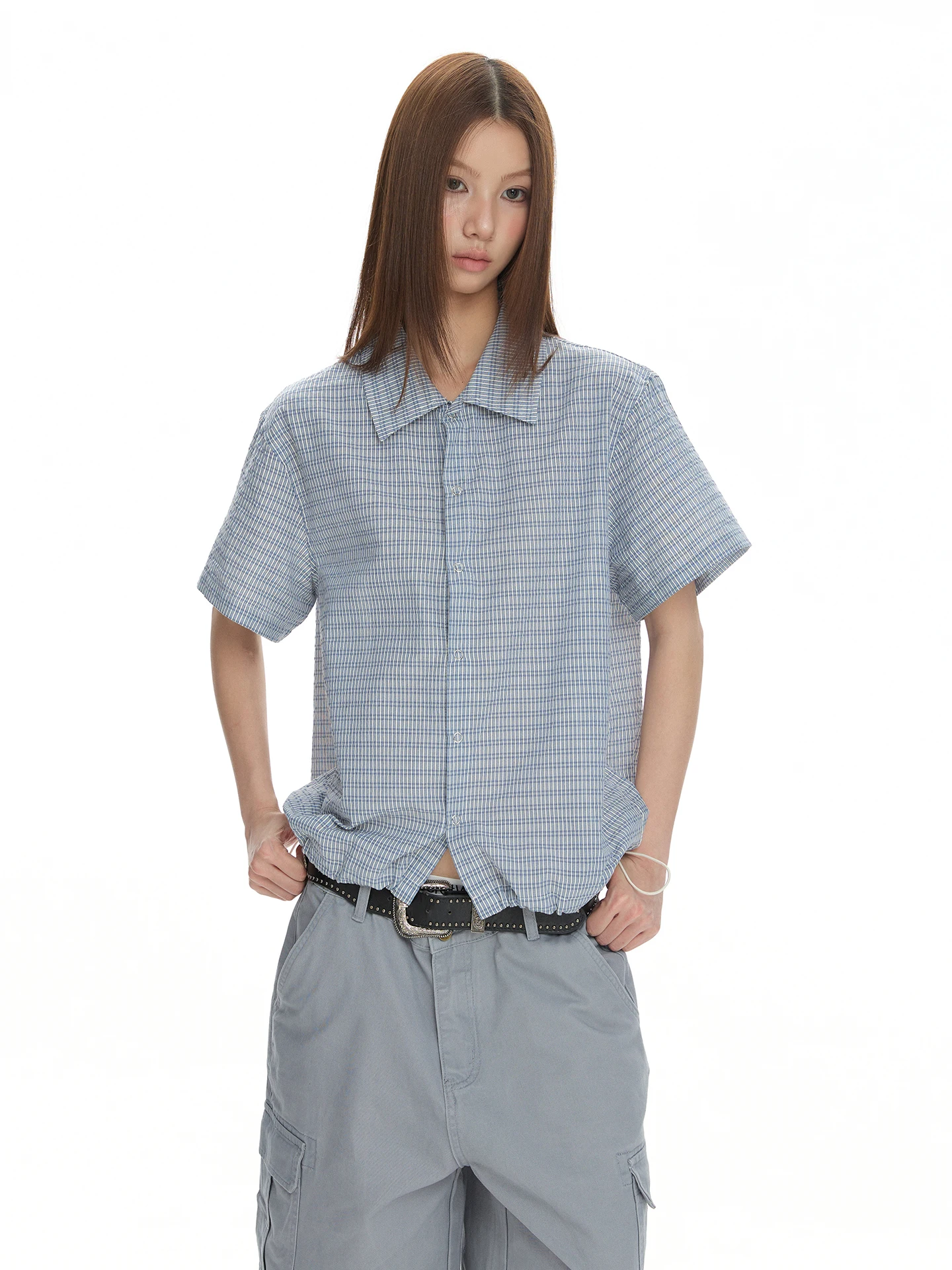 

VATTY American Retro Casual Plaid High Intelligence Short Sleeve Open Cardigan Women Loose Match Commute Style Shirt