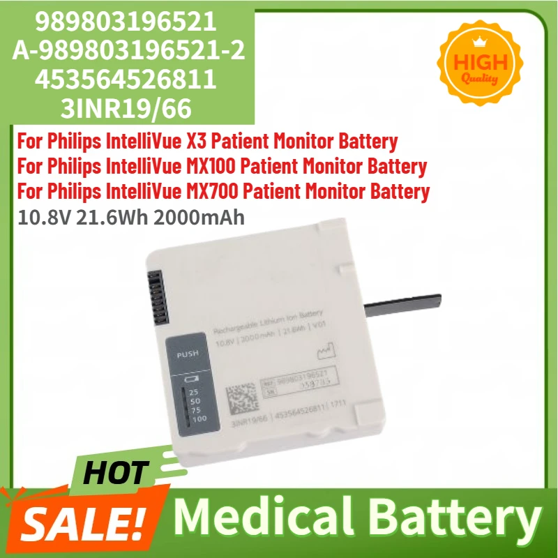 

MX100 989803196521 High Quality Medical Battery 10.8V 2000mAh for Philips Moniteur Intellivue X3 MX100 Replacement Battery