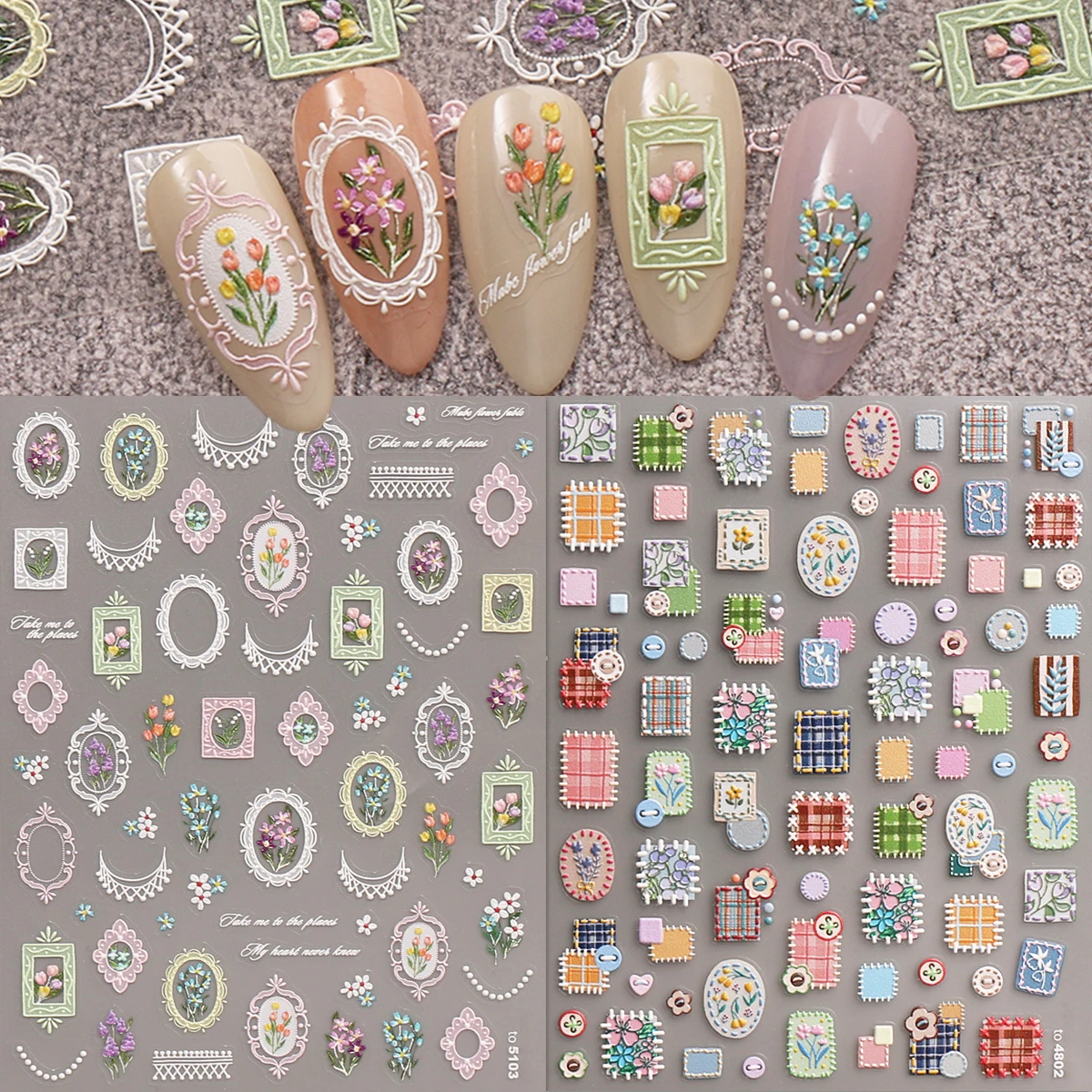 2pcs retro floral frame embossed nail art stickers, artistic nail art decals, easy to apply nail decoration, DIY, gift, party