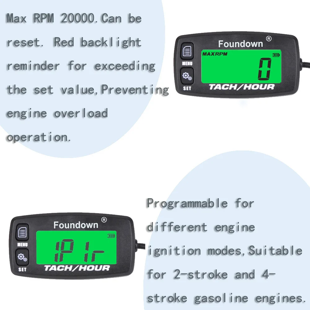 Small Engine Tachometer RPM Measurement Digital Hour Meter Monitoring Engine Hours for Ultralight Aircraft Chainsaw Motorcycle