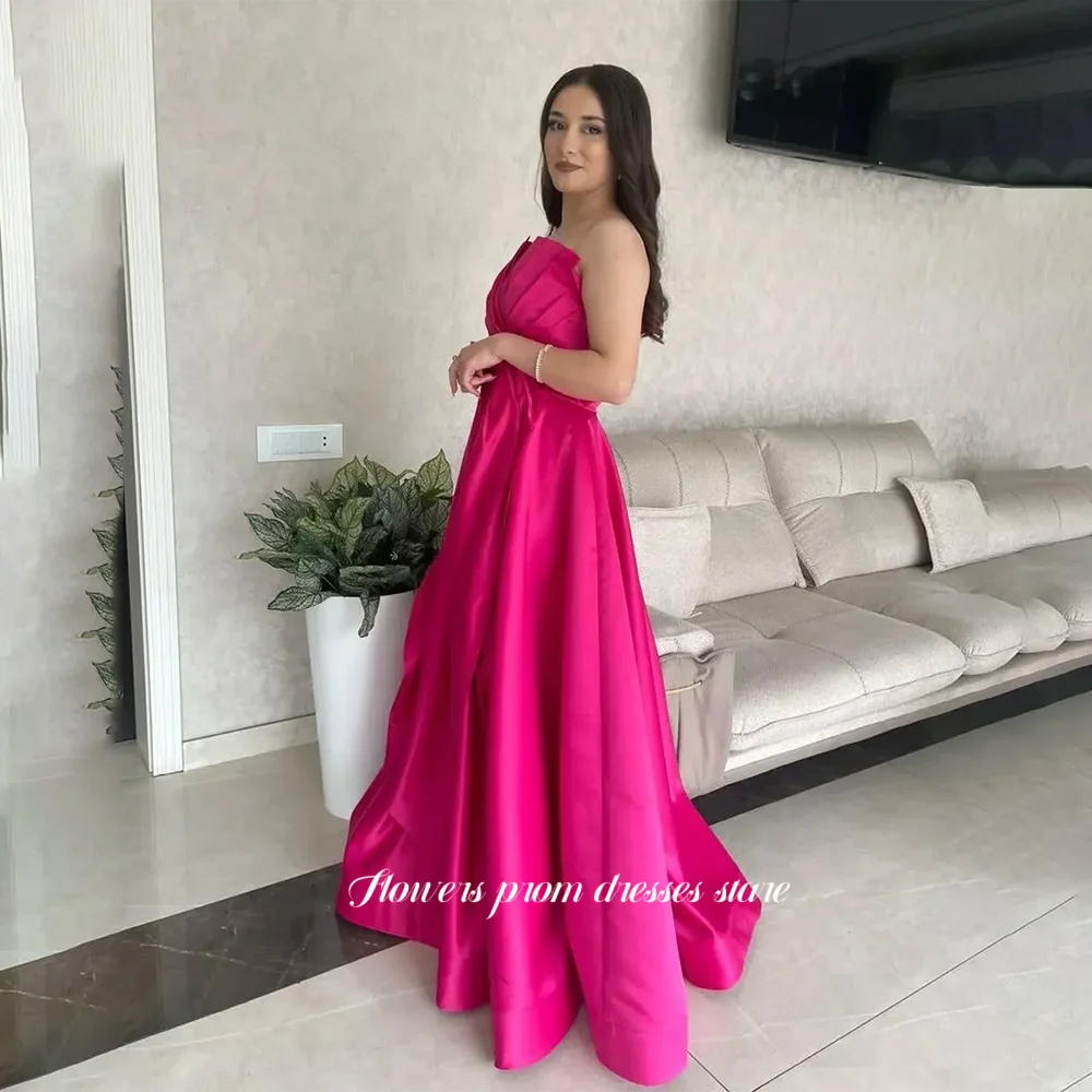 

Flowers A Line Evening Dress with Pleats Satin Party Dress Satin Celebrity Dress for Arabic Women Customized