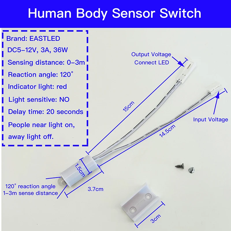 Mini PIR Sensor Switch DC 5V 12V Auto On Off Switch Human Body Movement Detector LED Controller Sensing Module for LED Strip