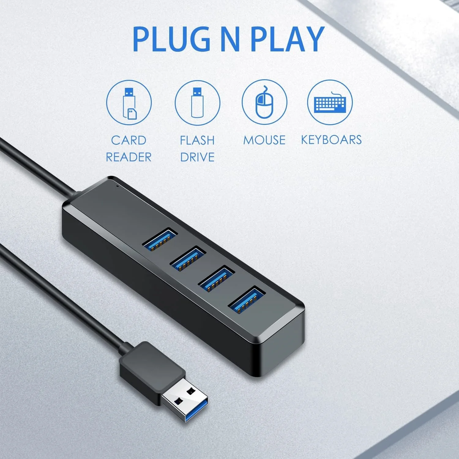 10 Buah Hub USB 3.0 4-Port Berkualitas dengan Kabel Ekstensi 1 Kaki Adaptor Ultra-tipis untuk MacBook Mac Pro Mac Mini IMac Surface Pro