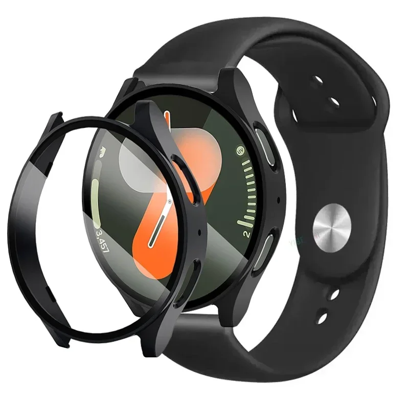 الزجاج المقسى + حافظة + حزام لساعة سامسونج جالاكسي 7 6 4 5 40 مللي متر 44 مللي متر شريط سيليكون + واقي للشاشة 2 حزمة ملحقات الساعة