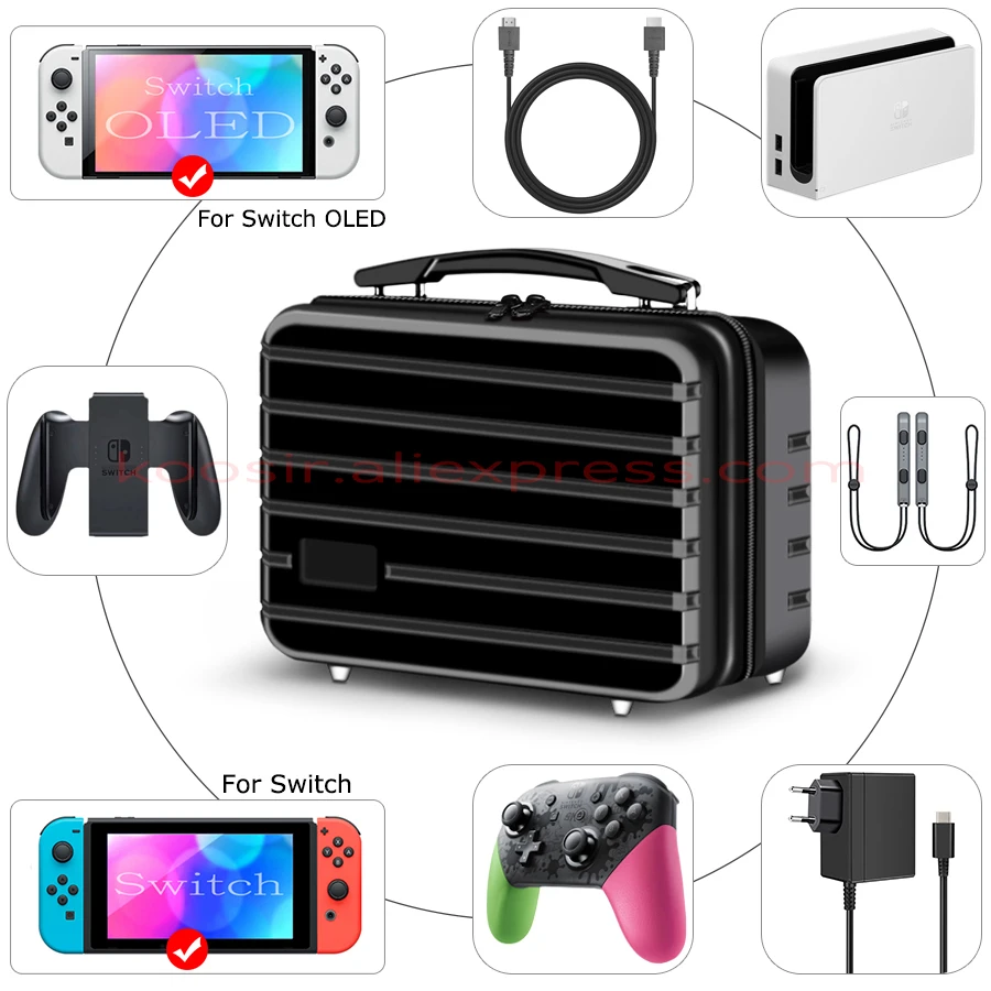 Nintend Switch Plastic Hard Carrying Case Large Storage Box Tote Bag For Nintendo Switch OLED Accessories + Screen Tempered Film