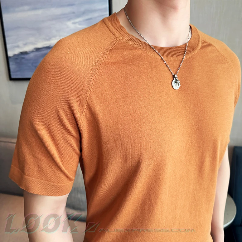 2024 High Quality Men's Lightweight Summer Short-Sleeved Sweater, Men's O-Collar T-shirt, Bottoming Shirt Stretchable M-4XL