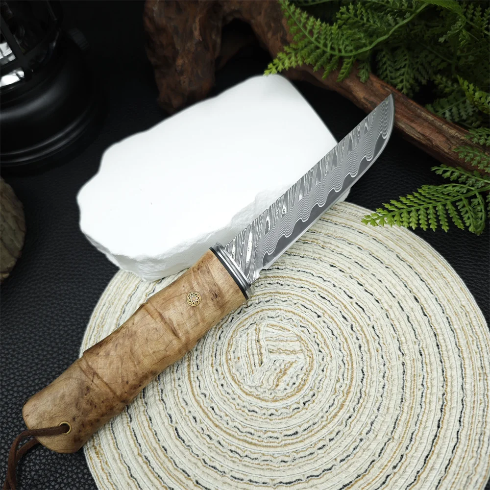 High Hardness VG10 Damascus Blade Shadow Wood Handles Fixed Blade Pocket Knife Outdoor Field Survival Portable Camping EDC Tools