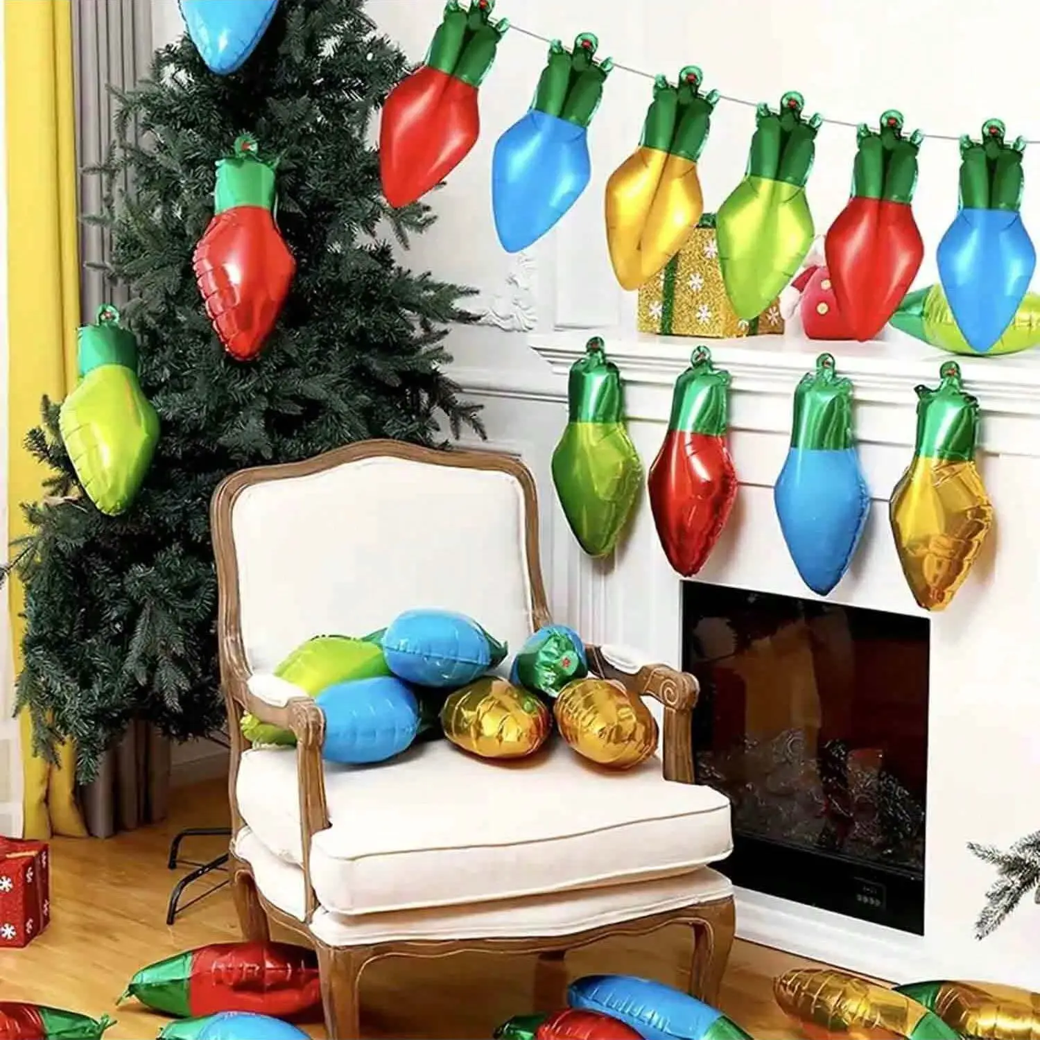 17 inch 18pcs Christmas themed color light bulbs, aluminum film balloons, Christmas party decorations