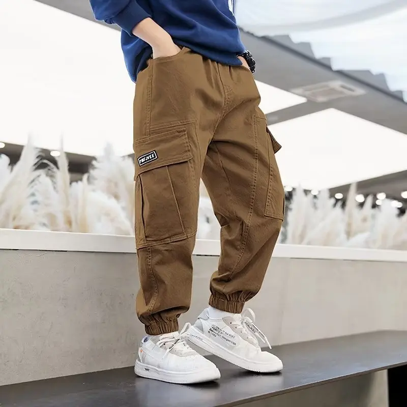 Boys Cargo Pants Spring Streetwear Jogger Sweatpant Trousers Teenage Kids Elastic Waist Long Pants for Children 10 to 12 Years