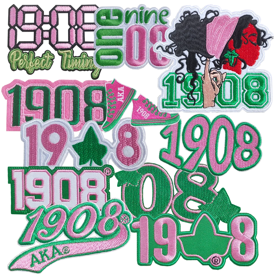 3-5 Inch Small Size AKA 1908 Sorority  Embroidered Patches Iron on Patches for Clothing and bags