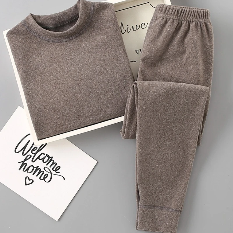 

Kids Double Sided Fleece Thermal Underwear Set Turtle Neck Warm Pajamas for Boys Girls Winter Plush Loungewear Child Long Johns