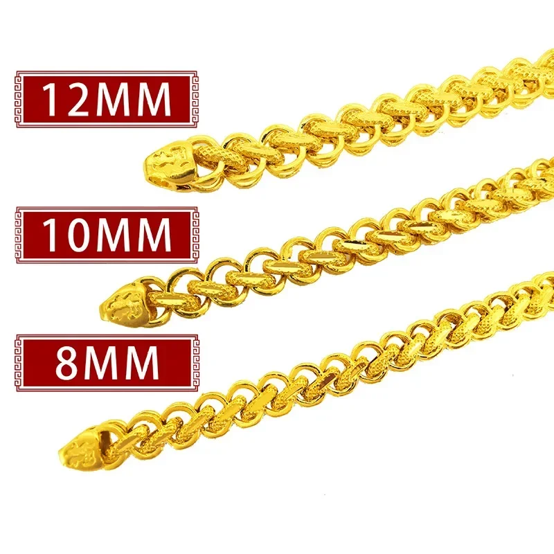 SAIYE 24k Electroplated Sand Gold Men\'s 8mm10mm12mm Multi-Faceted Wide Keel Necklace Vacuum Gold-Plated Long-Lasting Non-Fading