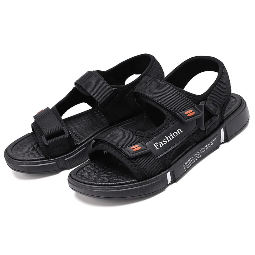 

Casual Peep Toe Sandals Shoes Men Anti Slip Letter Ankle Buckles Slippers Summer Beachwear Male Slides Sandals Boys
