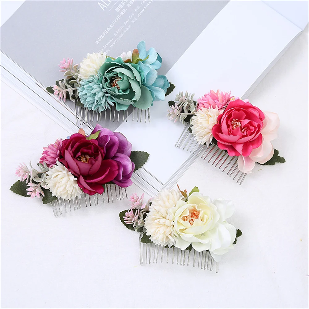 Fashion Flower Hair Comb Bridesmaid Crystal Hair Clip Bridal Hairpin Wedding Hair Jewelry For Women Party Hairband Gift