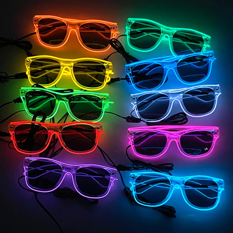 Neon Light up LED Glasses Flashing Glasses EL Wire Glowing Gafas Luminous Bright Light Heart Sunglasses Glow Party Supplies