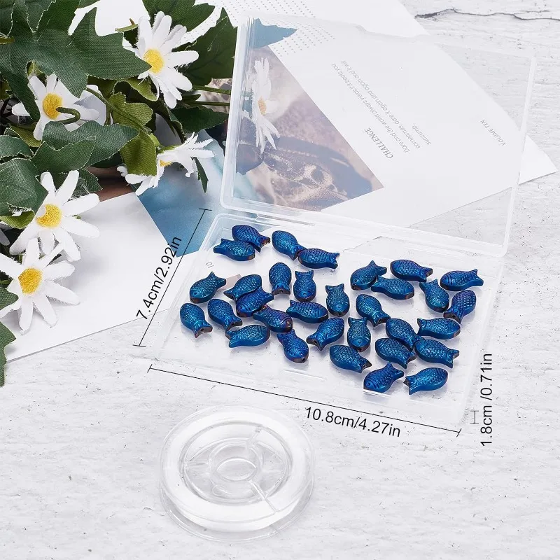 1 Box 50Pcs Fish Beads Sea Ocean Animal Electroplated Glass Bead Carved Frosted Blue Beads for Jewelry Making Elastic Thread view 5