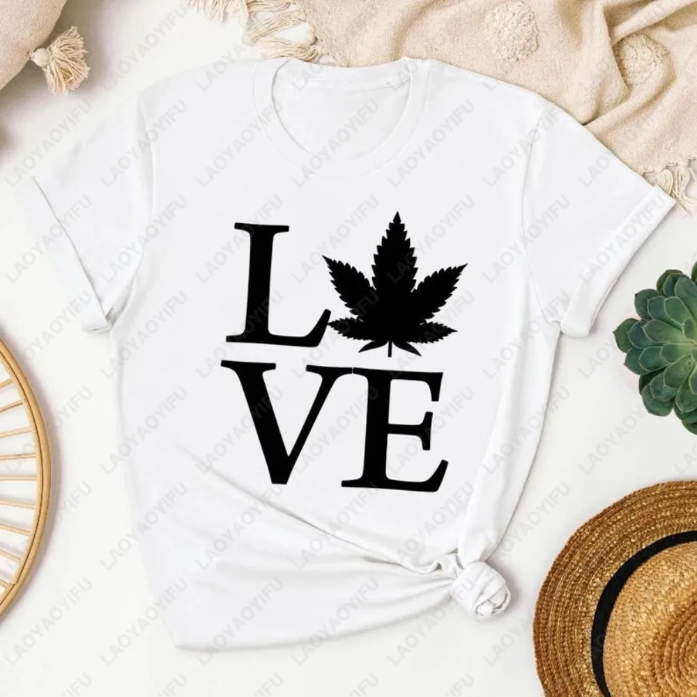 

Футболка Love Weed Leaf, рубашка Cannabis Lover, футболка с листьями марихуаны, эстетический подарок, забавная хлопковая женская футболка в стиле Харадзюку
