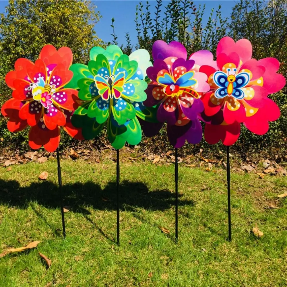 Moulin à vent rotatif en PVC coloré, multi-styles, danse papillon, pétale de dessin animé, Double couche de diamètre 38cm