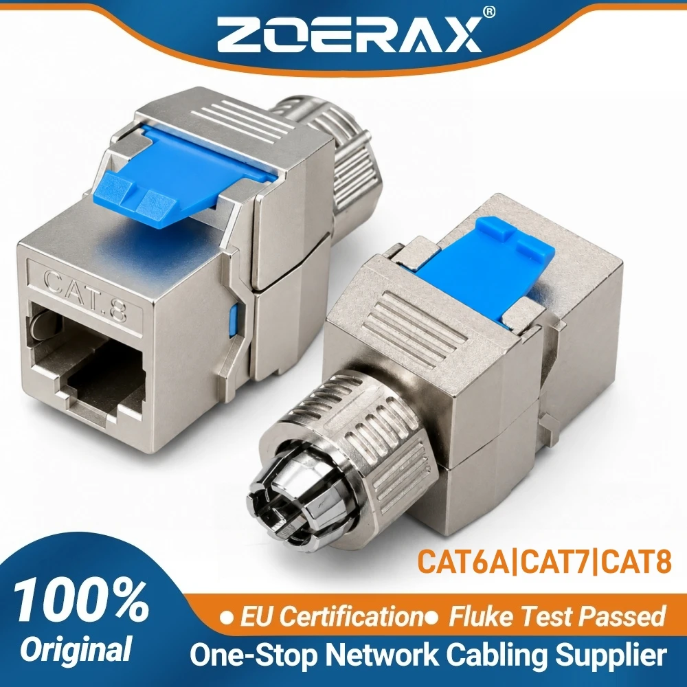 ZoeRax Cat6a Cat7 Cat8 Keystone Jack, RJ45 STP Tool-Less Type Zinc Alloy Module Shielded Keystone Jack Adapter 40 Gigabit