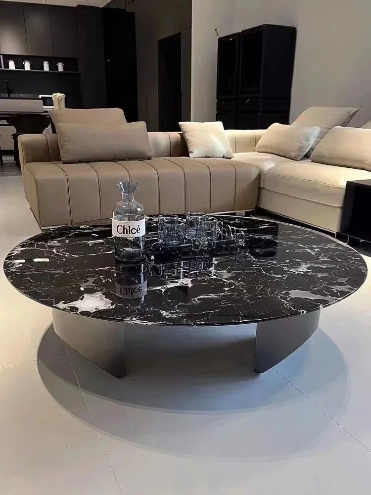 

Light luxury round coffee table natural marble suspended luxury stone coffee table