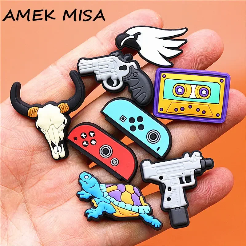 1pcs Gun Style Shoe Charms Revolver UZI Turtle PVC Shoe Accessories Decoration Fit Party Kids Gifts U290