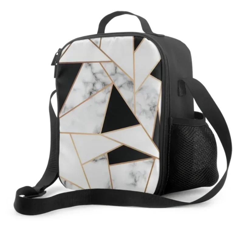 

Black White Gold Marble Geometric Pattern Insulated Lunch Bag for School Work Office Picnic Tote Lunch Containers Cooler Bag