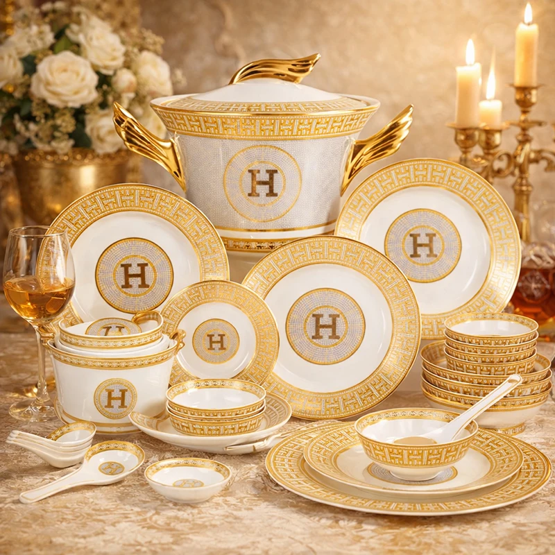 

Набор столовой посуды Subizi из 59 предметов из костяного фарфора в подарочной коробке, идеально подходит для подарка