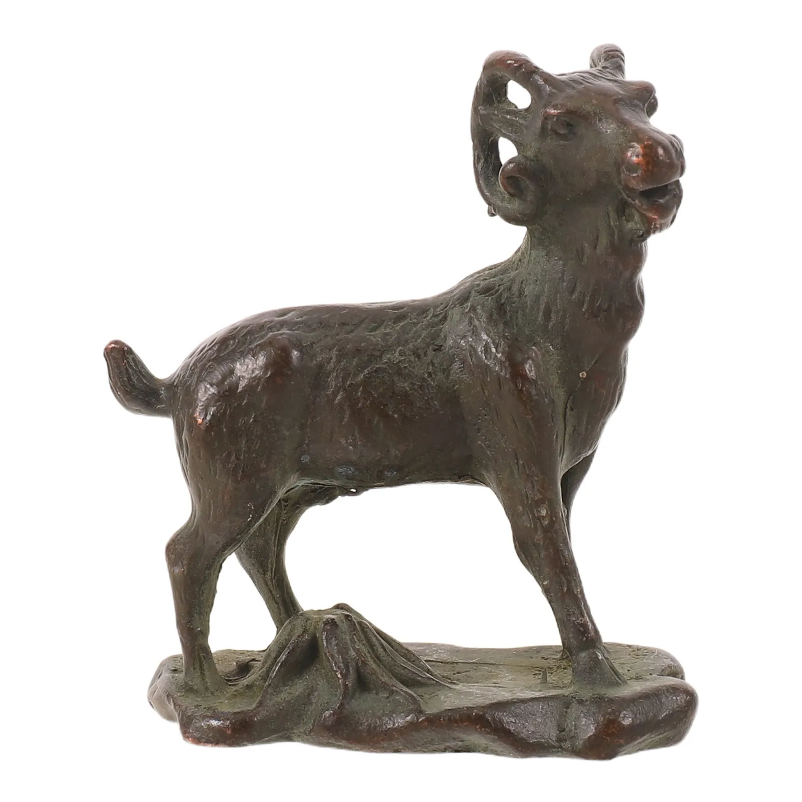 Vintage Alloy Leader Sheep Small Ornament Dark Brown Animal Miniatures Figurine Lucky Antelope Home Decor Desktop Decoration