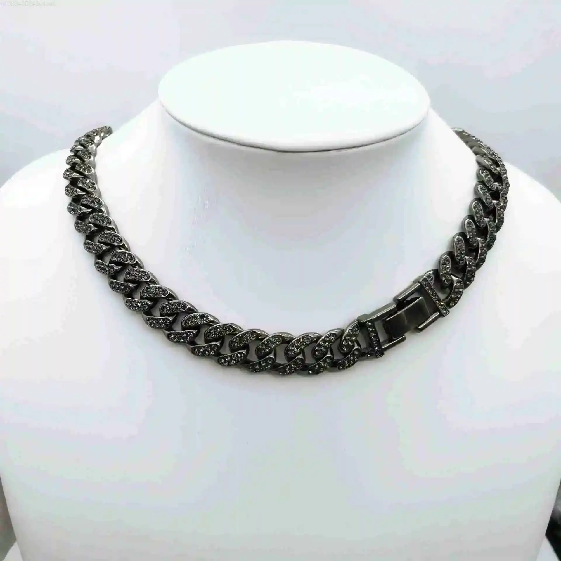 

12mm Gun Black Color Full Miami Curb Cuban Chain CZ Bling Rapper Necklaces for Men Hip Hop Jewelry