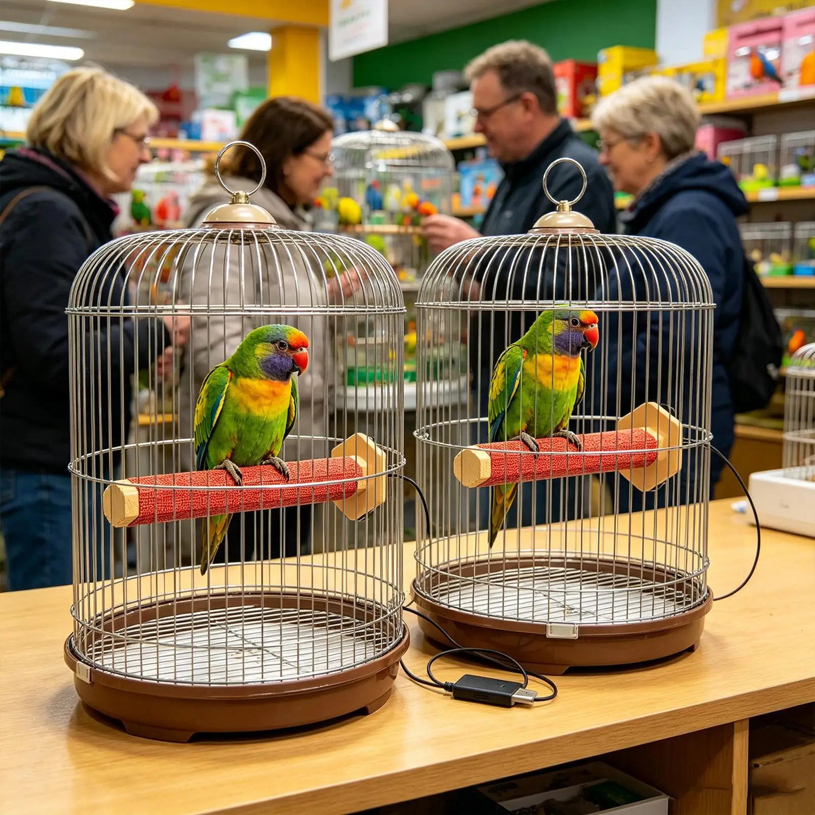 Bird Cage Warmer 5W Fireproof Electric Portable Cockatiel Heating Perch for Parrot Parakeet Finch Canary Macaw Indoor Outdoor