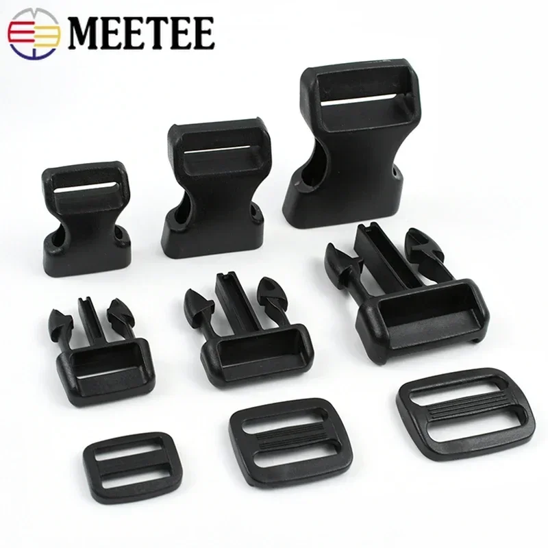 5/10/20Sets 15/20/25mm Plastic Buckles Quick Release Buckle Bag Strap Tri-Glide Slider Ring Adjust Clasp Repair DIY Accessories