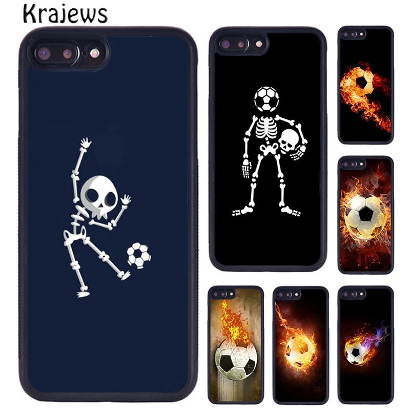 Krajews Fire Football Skeleton Soccer Ball Phone Case For iPhone 16 15 14 plus X XR XS 11 12 13 pro max coque