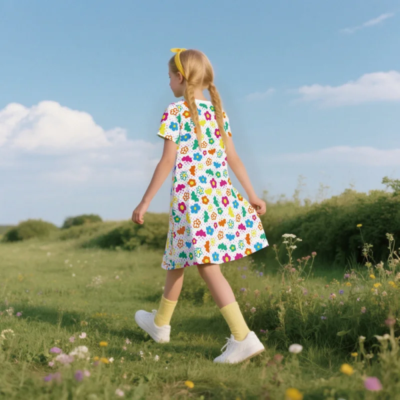 Robe d'été à manches courtes pour filles, imprimé Floral coloré, décontracté, mignon, bohème, vêtements quotidiens et de Camping pour enfants, 2025