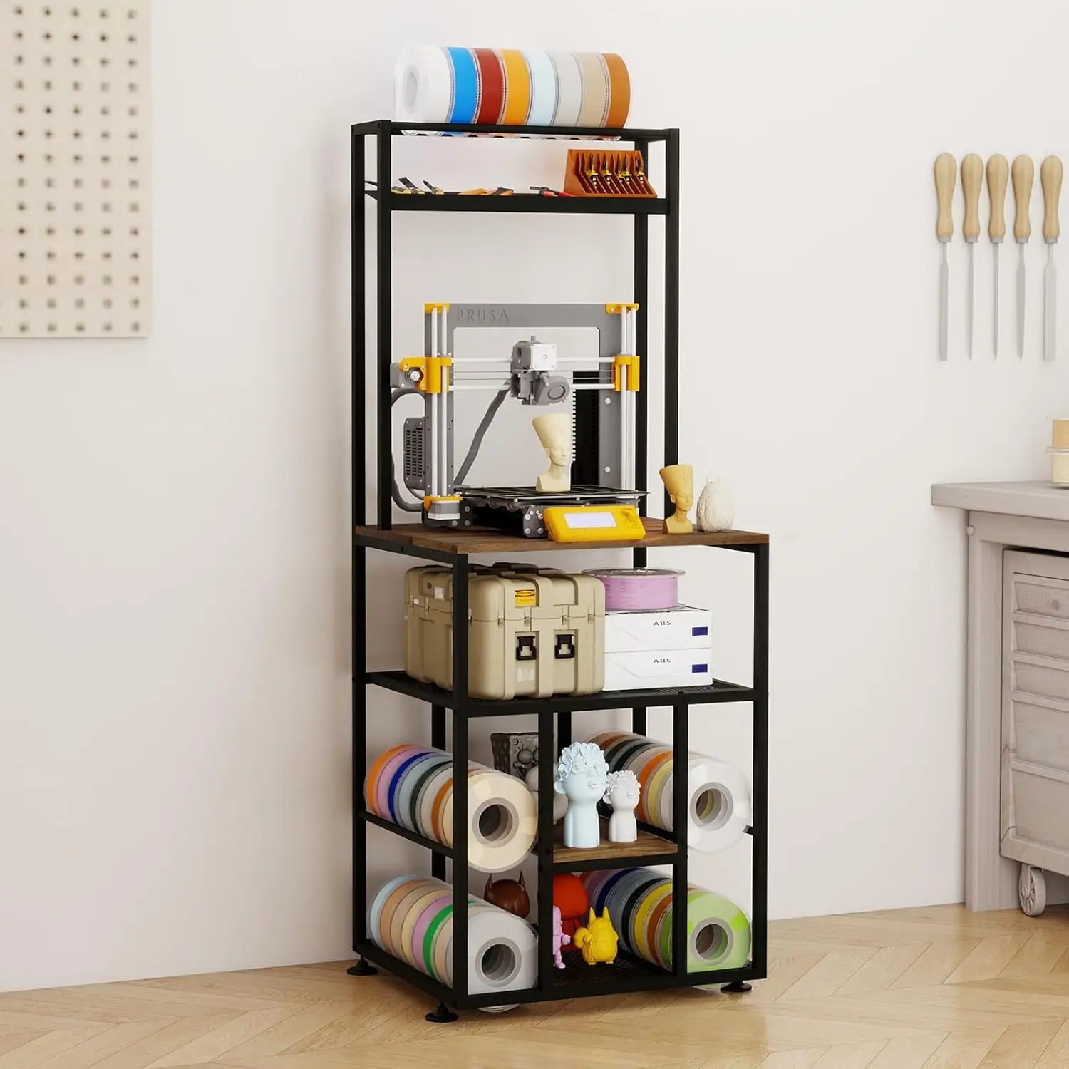 

3-Tier Heavy Duty 3D Printer Stand with Filament Storage Rack, Sturdy Organizer for PLA ABS PETG Spools, Compatible with FDM SLA Resin Printers, Durable Shelf for Workshop