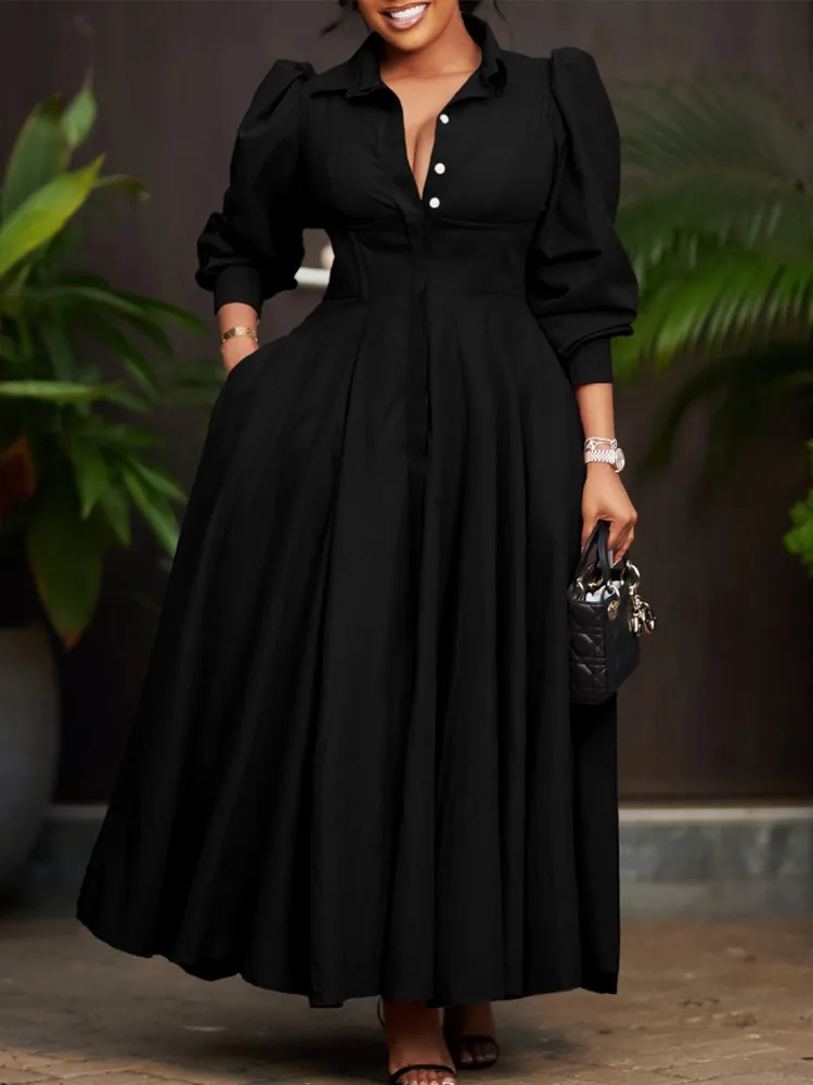 Women Spring Dress Ladies Casual Plus Size Slim Office Dress Retro Elegant V-Neck High Waist White Long Sleeve Party Dress