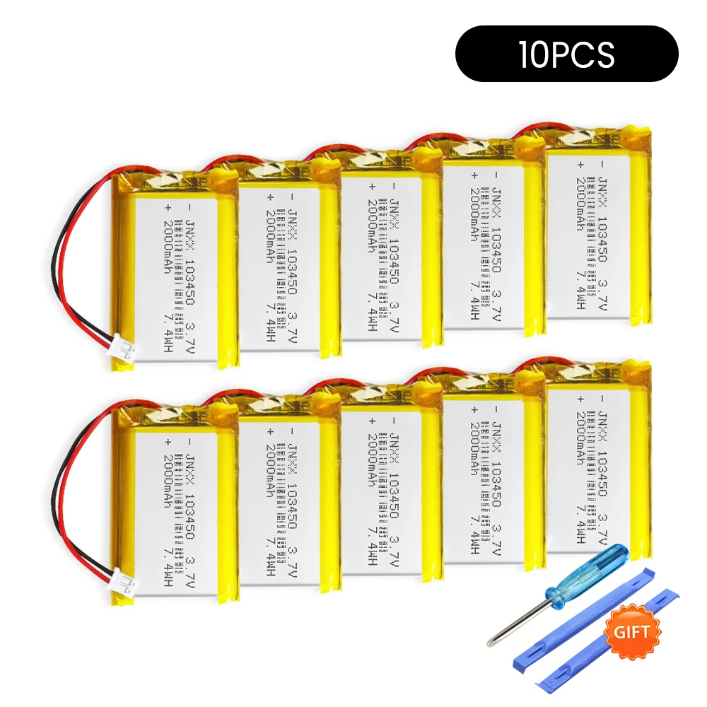 

3.7V 2000mAh 103450 Rechargeable Polymer Lithium Battery for MP5 Toys Cameras GPS Bluetooth Speakers Batteries