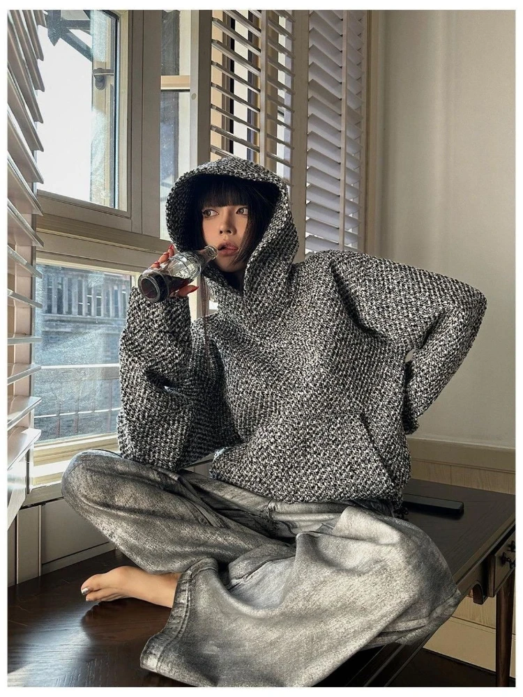 Y2k-Sudadera con capucha Vintage americana para mujer, ropa de calle de manga larga, sudadera informal de Color puro, estilo Retro Punk, moda de otoño 2025