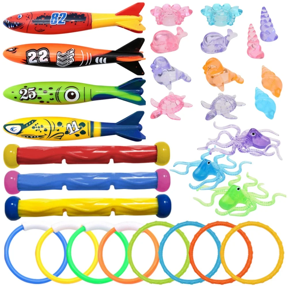 Kids Diving Game Toys Set Underwater Diving Toys Cartoon Pool Throwing Toys Water Sports Toy Set Swimming Pool Accessories