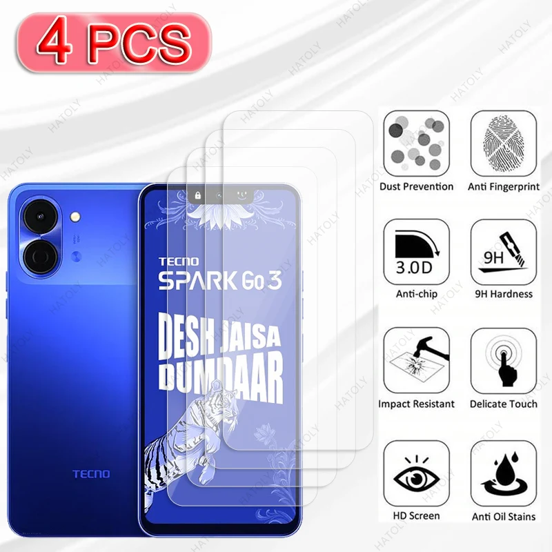 Film de protection transparent HD pour Tecno Spark Go 3, protection d'écran en verre trempé pour Tecno Spark Go 3, protection d'objectif d'appareil photo