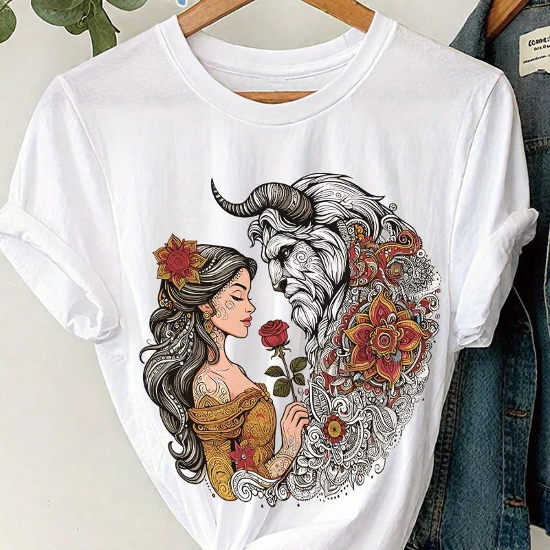 3D مطبوعة الوحش والجمال عارضة المنزل الرياضة التجفيف السريع قصيرة الأكمام #1