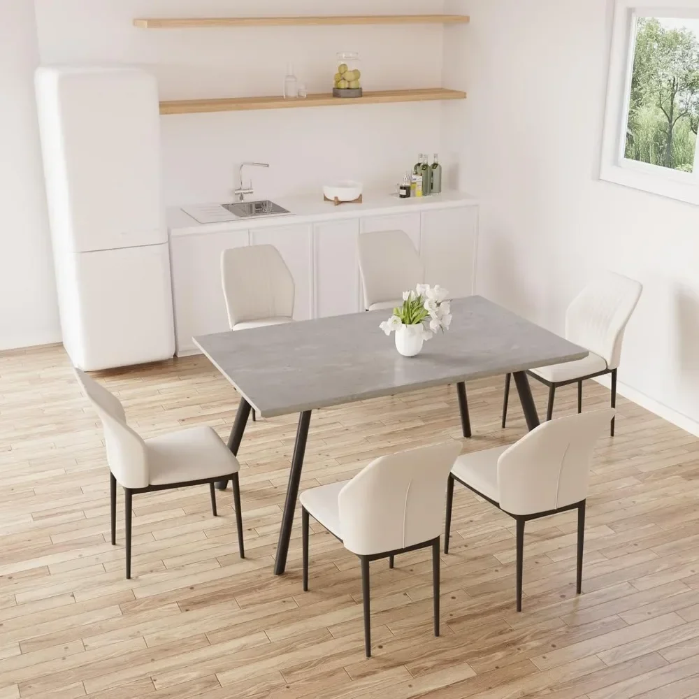 Modern 5-Piece Kitchen Table Set Rectangular Wood Dining Table with 4 Upholstered Leather Chairs (47.2" Table + 4 White