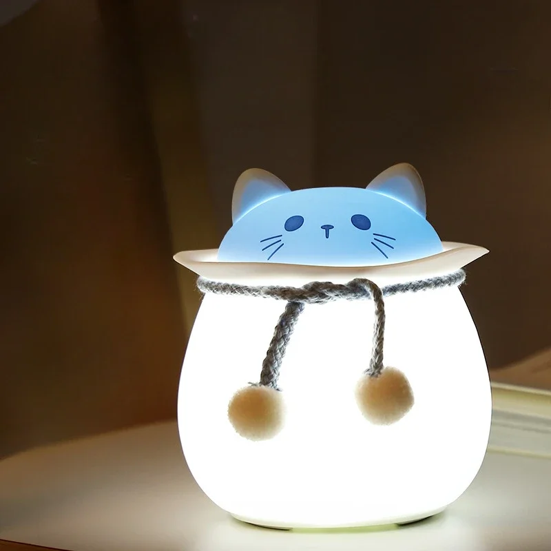 Agradável colorido LED gato coelho silicone luz noturna quarto sala de estar atmosfera luz