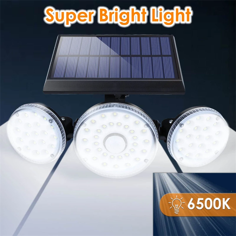 Solar Lights Outdoor 70LED with Motion Sensor 3 Adjustable Heads Light Waterproof Solar Wall Flood Lamp for Garden Garage Patio