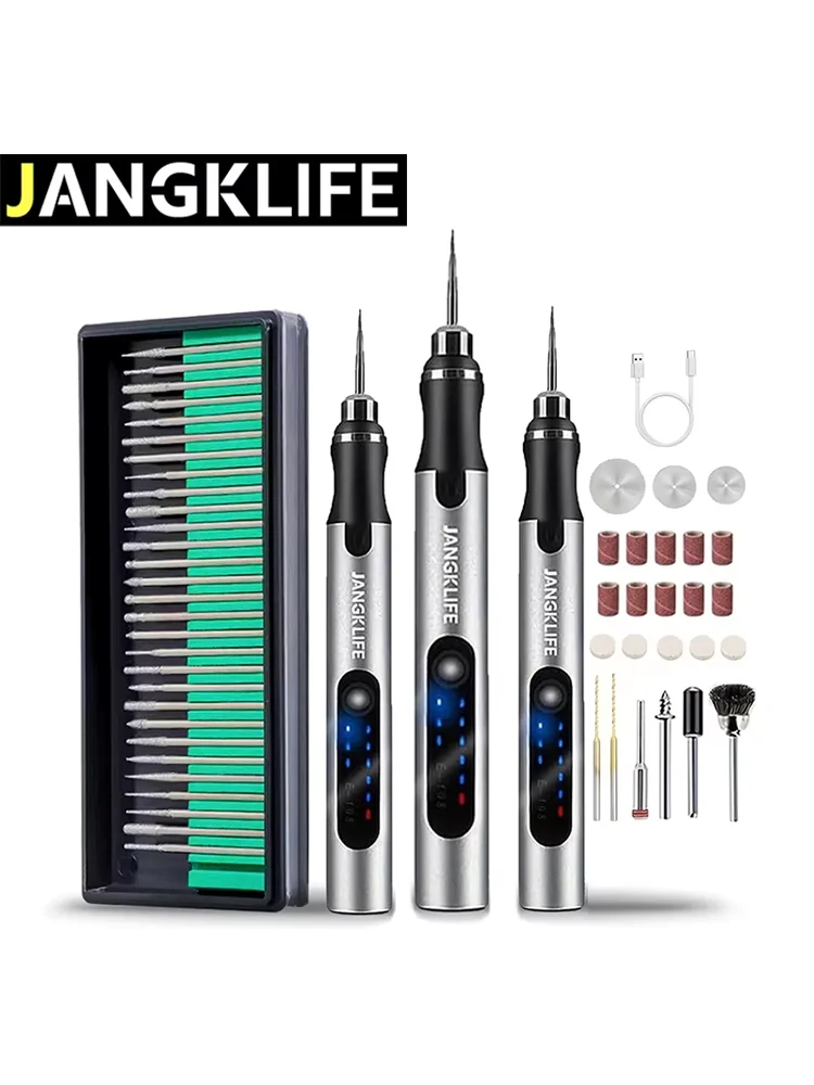 JANGKLIFE USB draadloze roterende gereedschapsset houtbewerking graveerpen DIY voor sieraden metaal glas mini draadloze boormachine - afbeelding 2