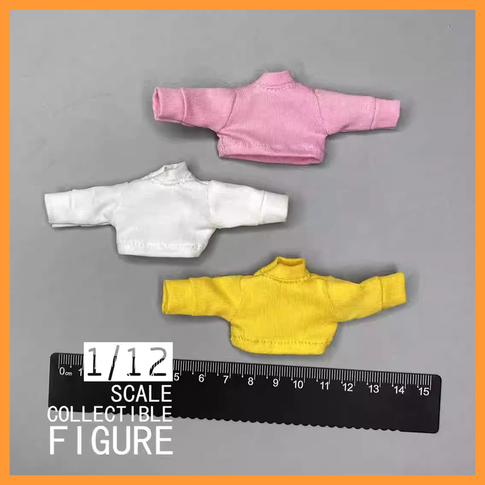

1/12 Scale Female Color Solid T-shirt Medium Long Sleeves Short Style Tops for 6inch Action Figure Body Model DIY