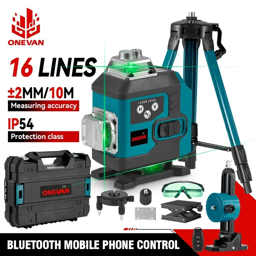 ONEVAN 16 Lines Laser Level green line 360 Horizontal Vertical Self-leveling Super Powerful Laser Level With Li-ion Battery