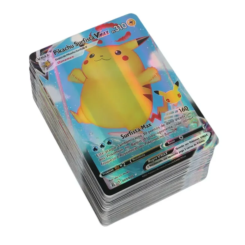 100Pcs Portuguese Pokemon Cards Holographic Vstar Vmax GX Letter with Rainbow Arceus Shiny Charizard trade card children toys
