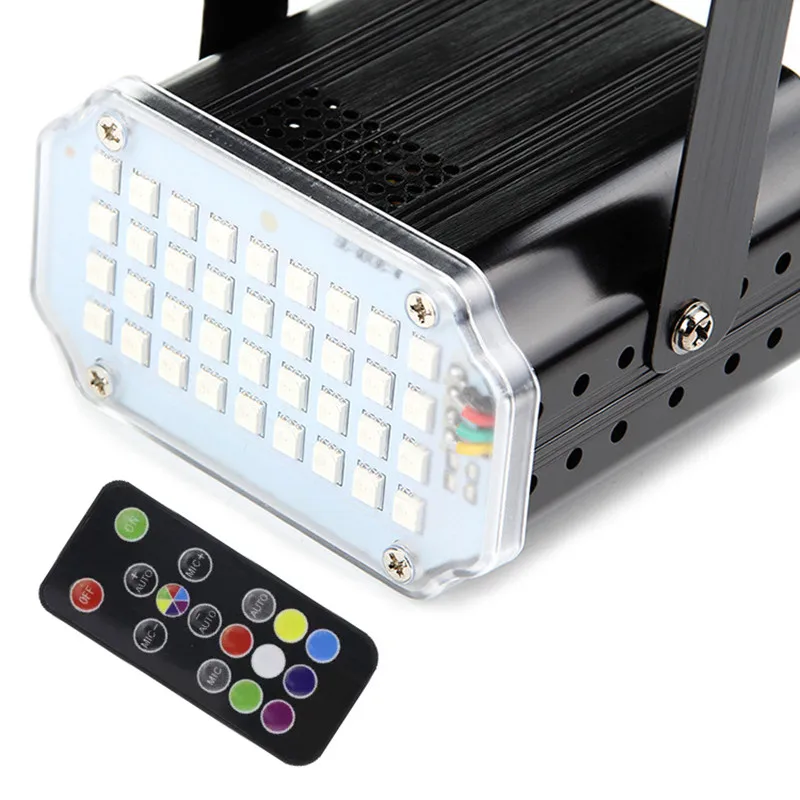 Branco ou RGB Full Color LED Strobe Light, controle remoto, som ativado Flash, DJ Light para Disco, Party Show, Clube, 36