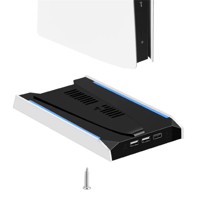 

ABZZ-RGB Вертикальная охлаждающая подставка для PS5 Pro Slim Cooler Base с 8-режимным RGB и 3-скоростным держателем вентилятора, 3 портами USB