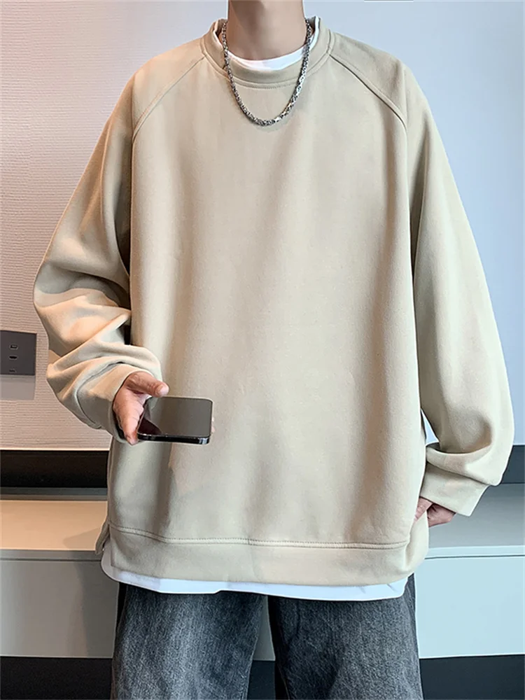 

Мужская толстовка-обманка (имитация двухслойности) из плотного материала, свободного кроя, с круглым вырезом, длинным рукавом, в корейском стиле, повседневная, универсальная, базовый слой